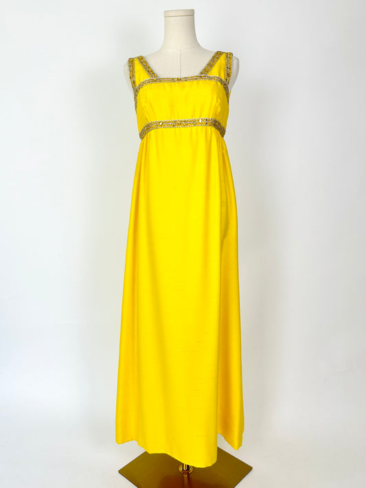 Vintage 1960s Yellow Raw Silk maxi Dress