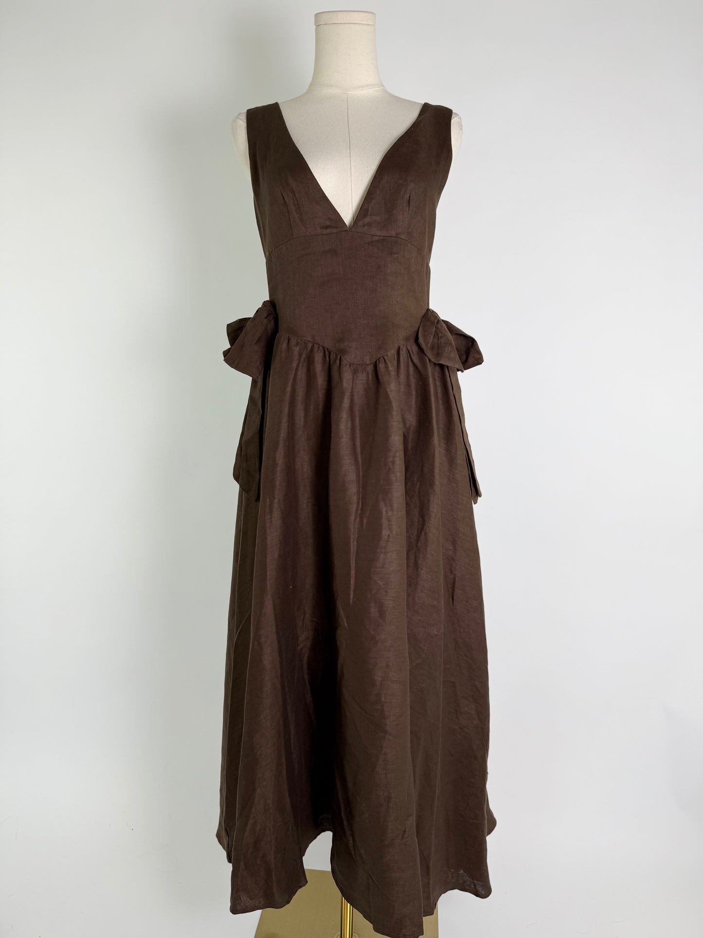 VRG GRL Brown Bow Linen Maxi Dress