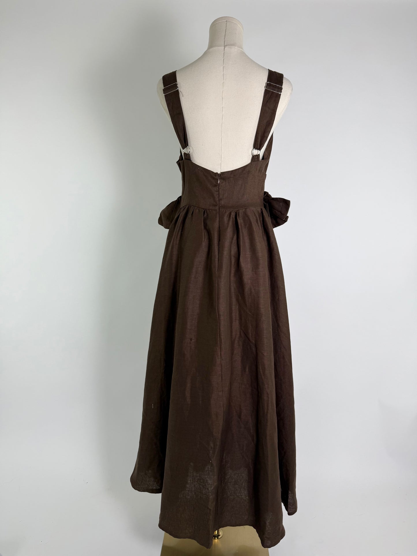 VRG GRL Brown Bow Linen Maxi Dress