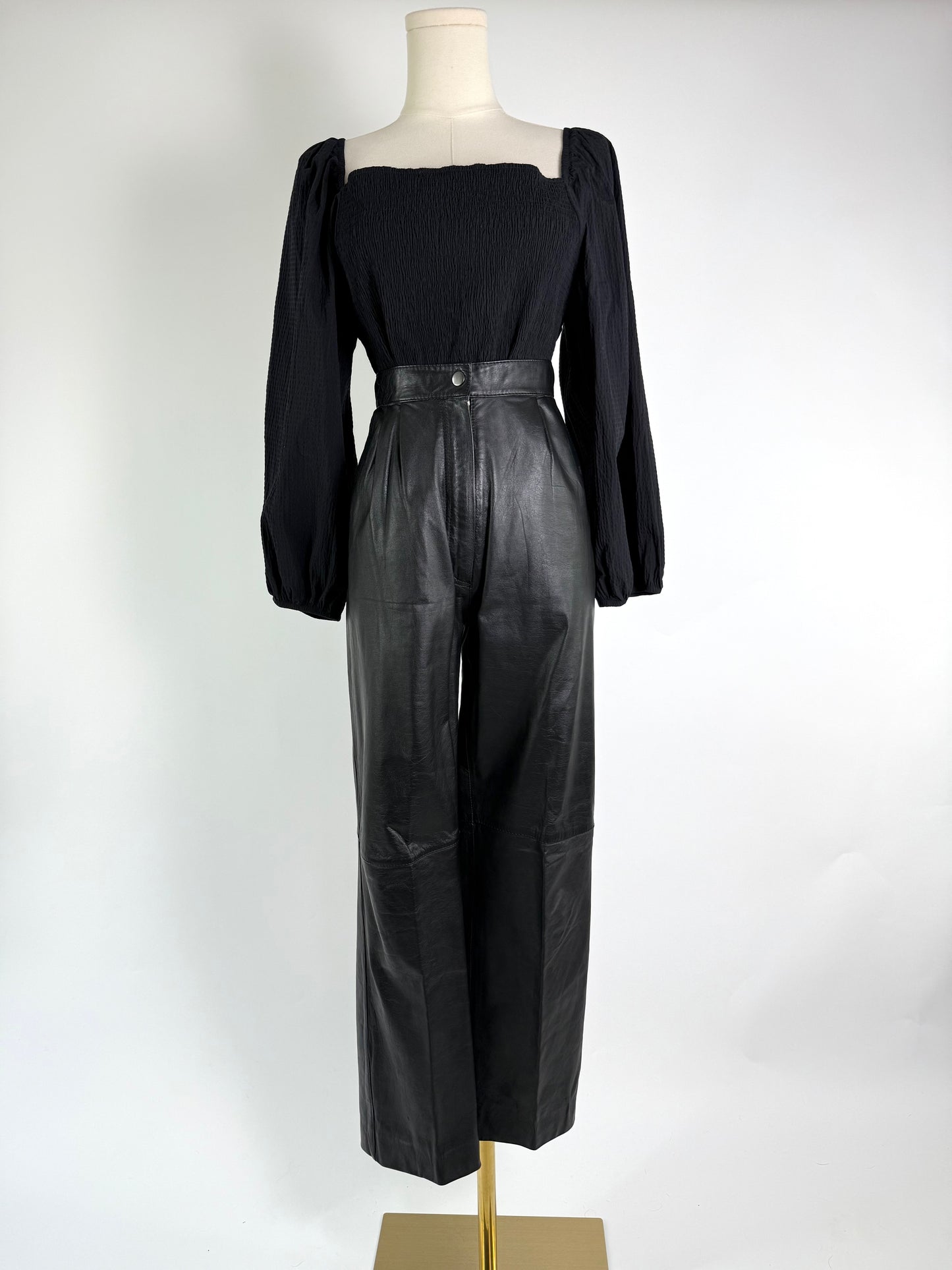 Vintage Black Pleated High Waisted Leather Pants