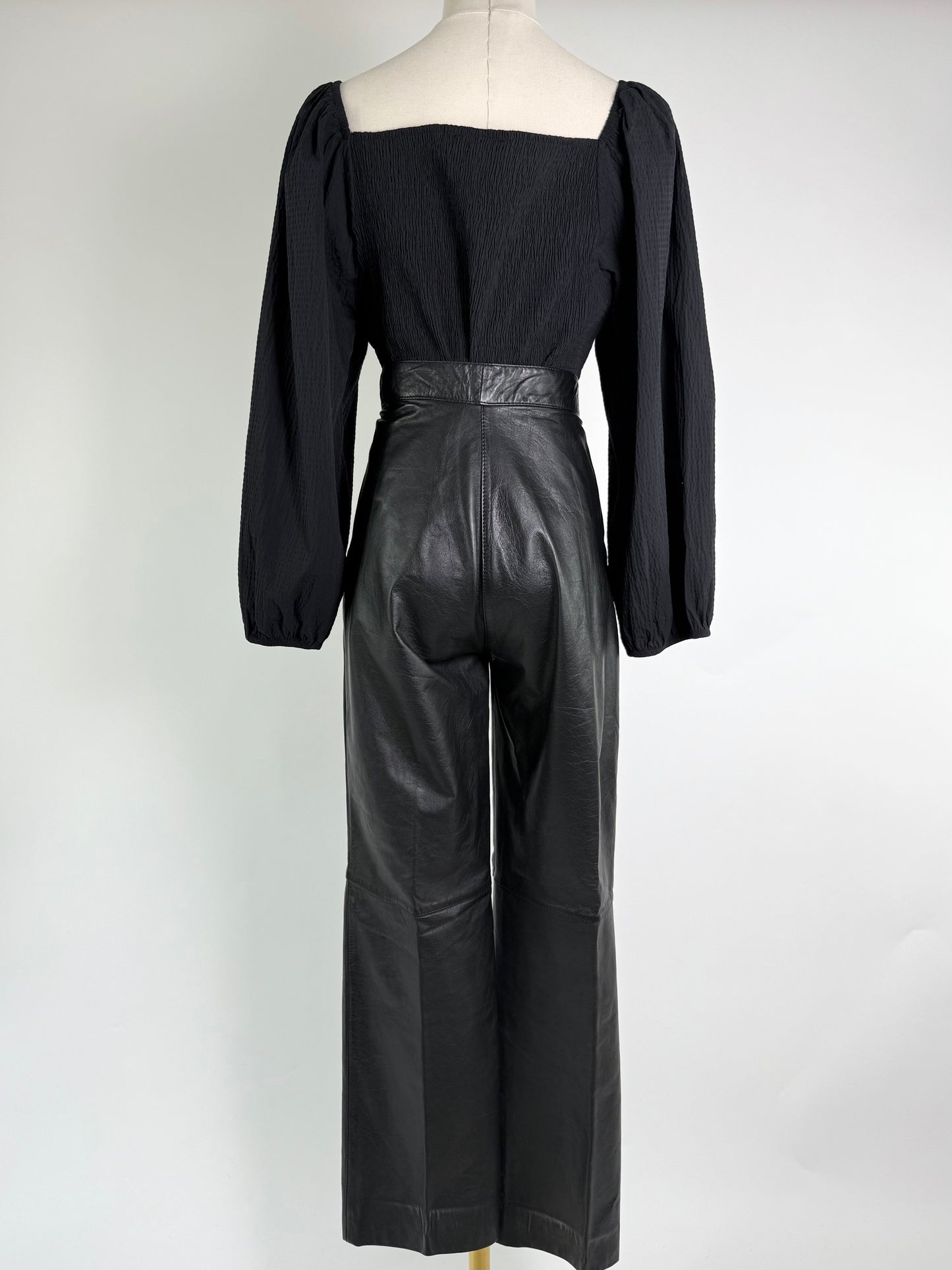 Vintage Black Pleated High Waisted Leather Pants