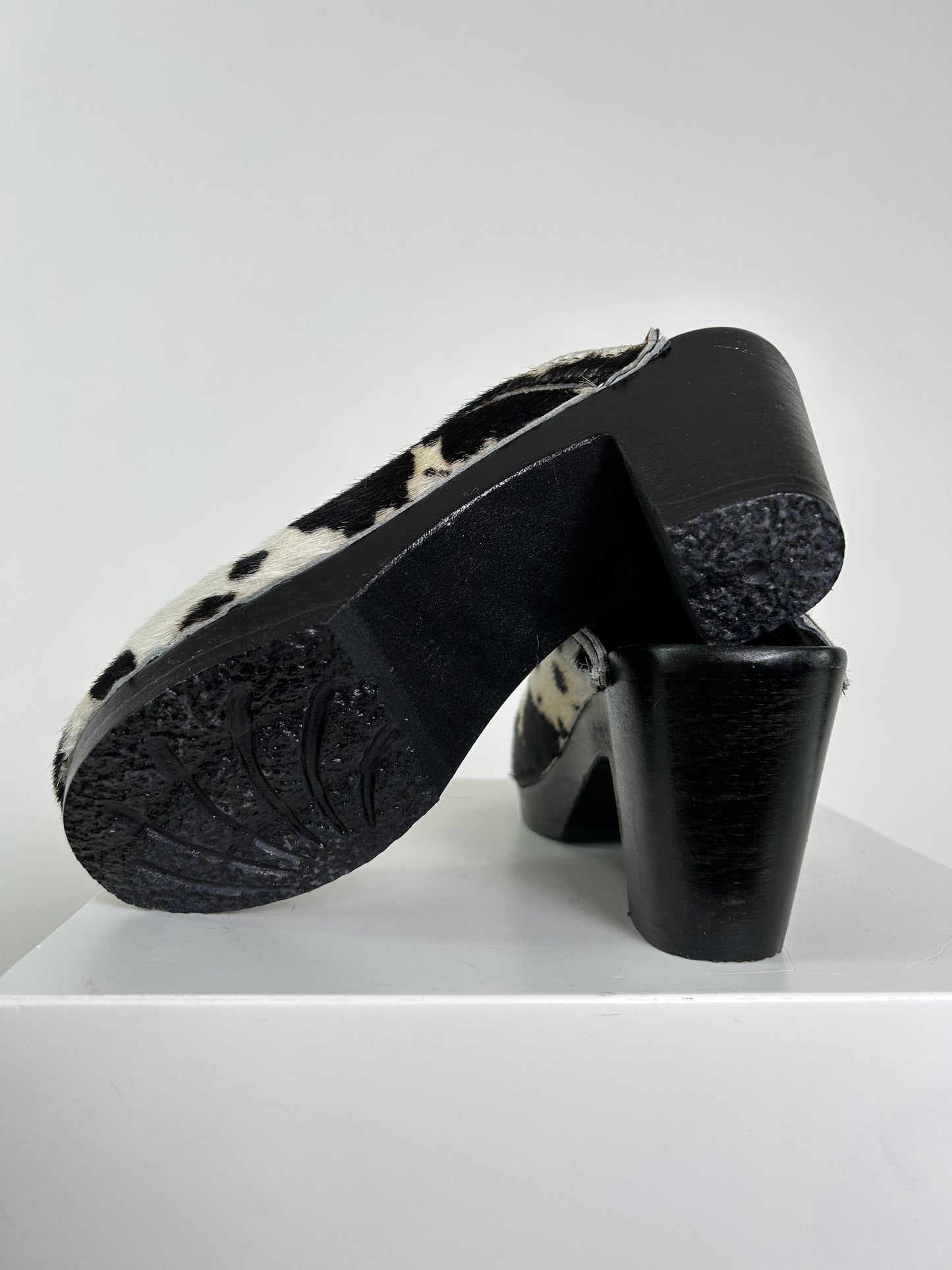 No.6 Black and White Cow Hide Clogs