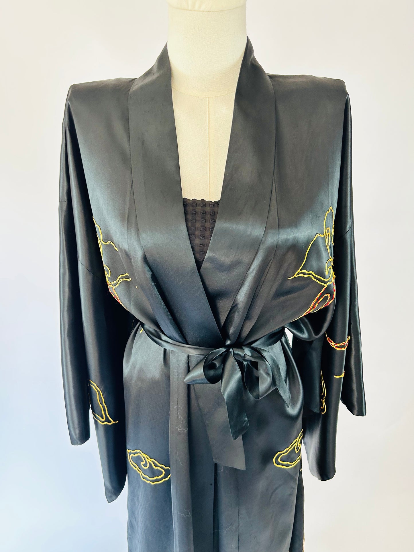 Vintage Black Embroidered Kimono