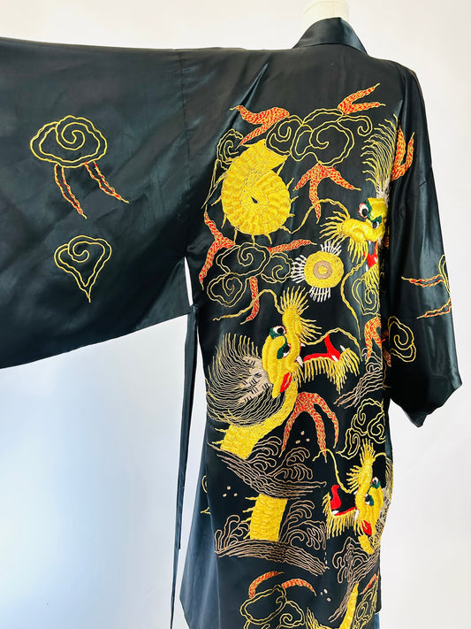 Vintage Black Embroidered Kimono
