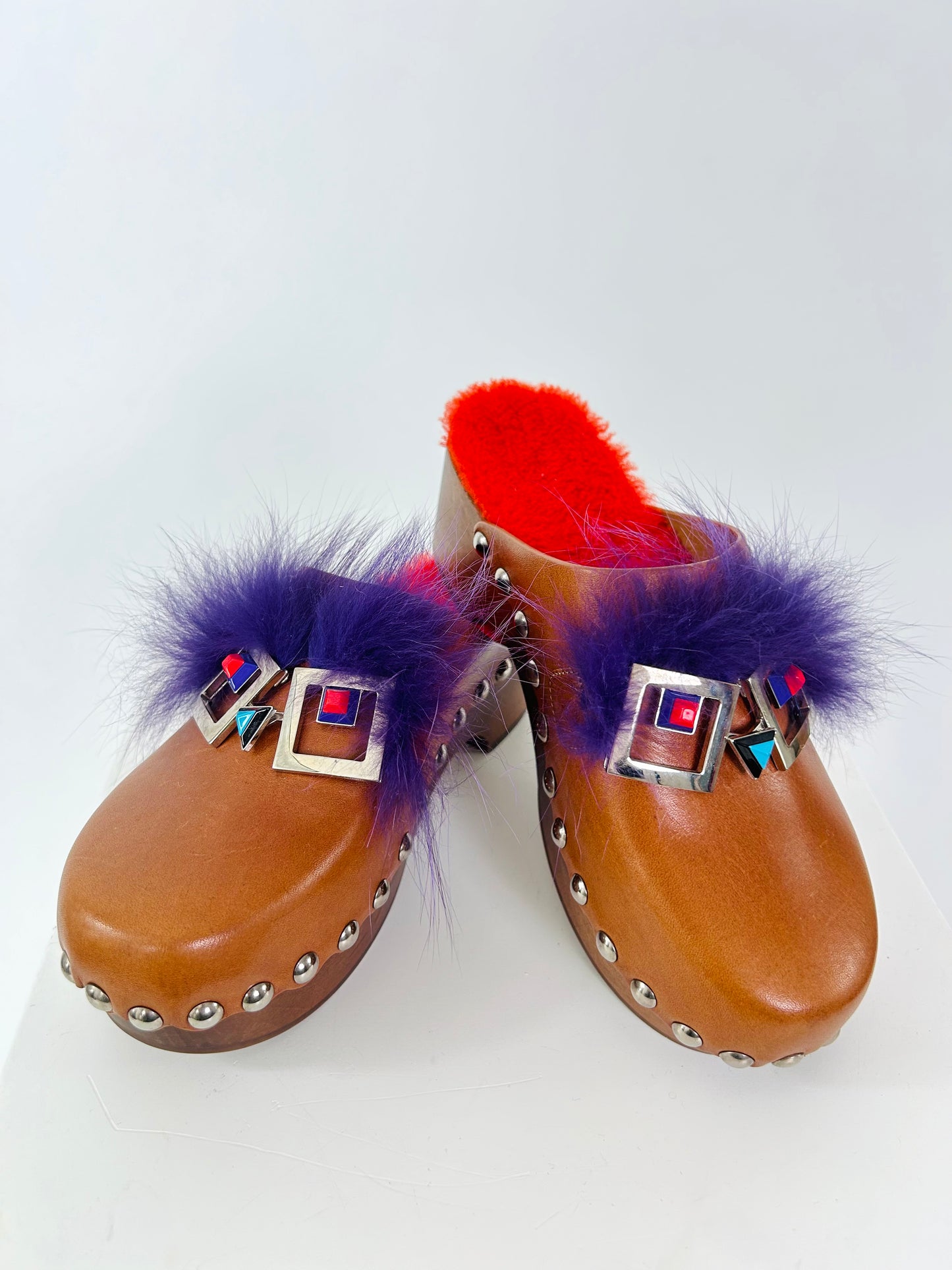 Fendi Fur Clogs Square Eye