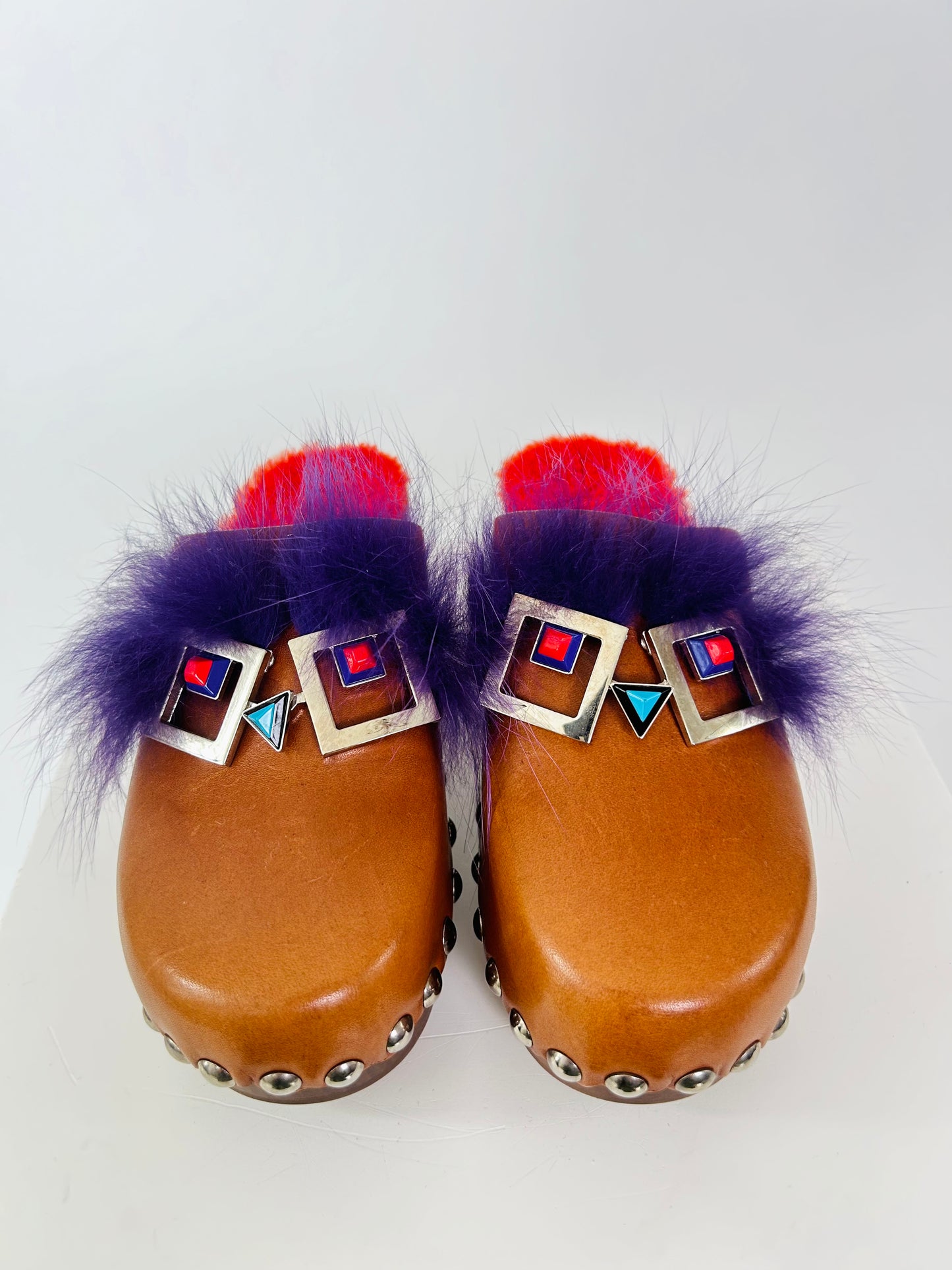 Fendi Fur Clogs Square Eye