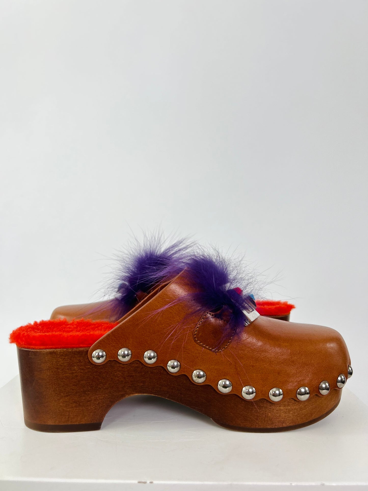 Fendi Fur Clogs Square Eye