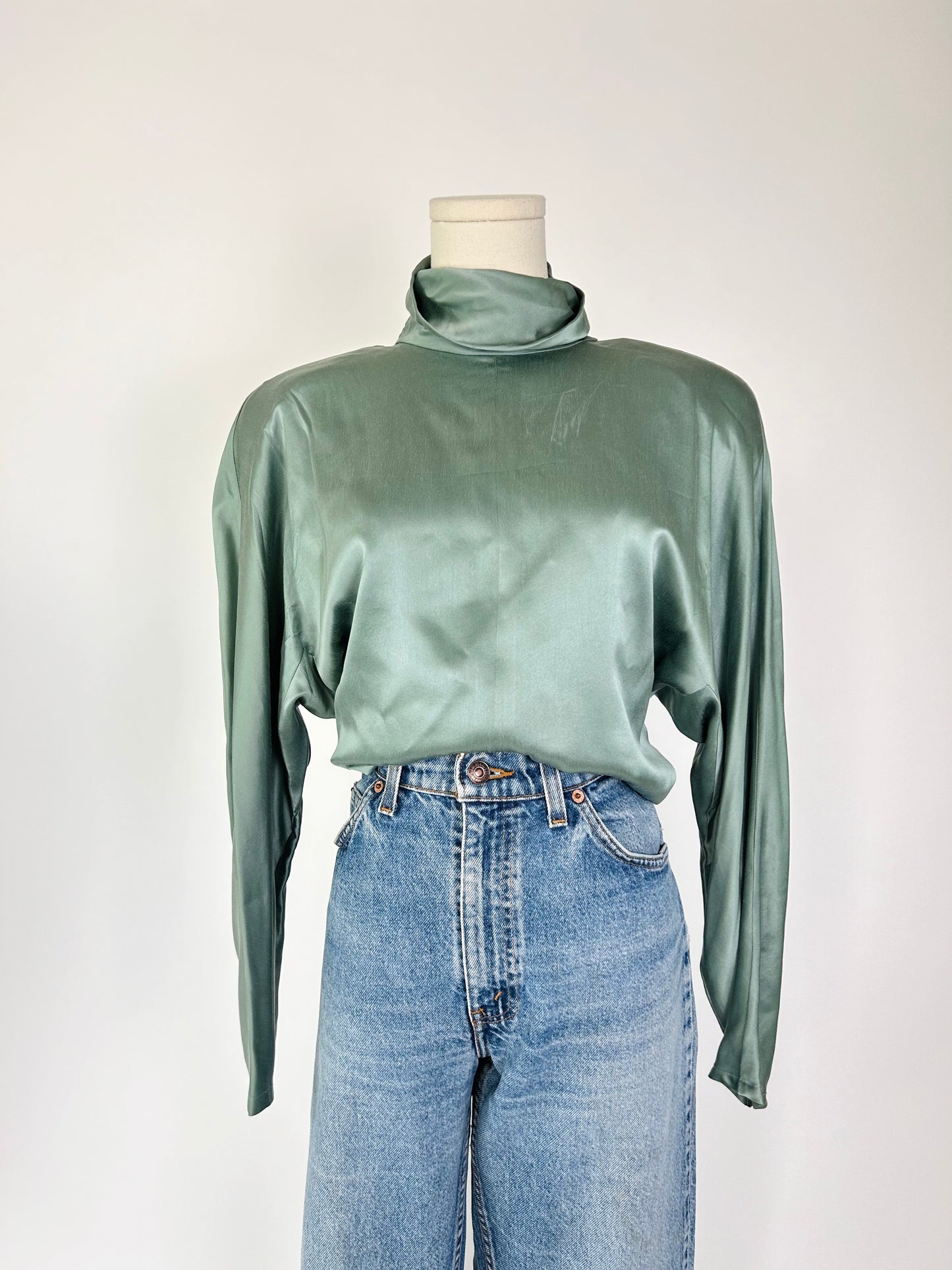 Vintage Ellen Tracy Sage Silk Turtleneck Top