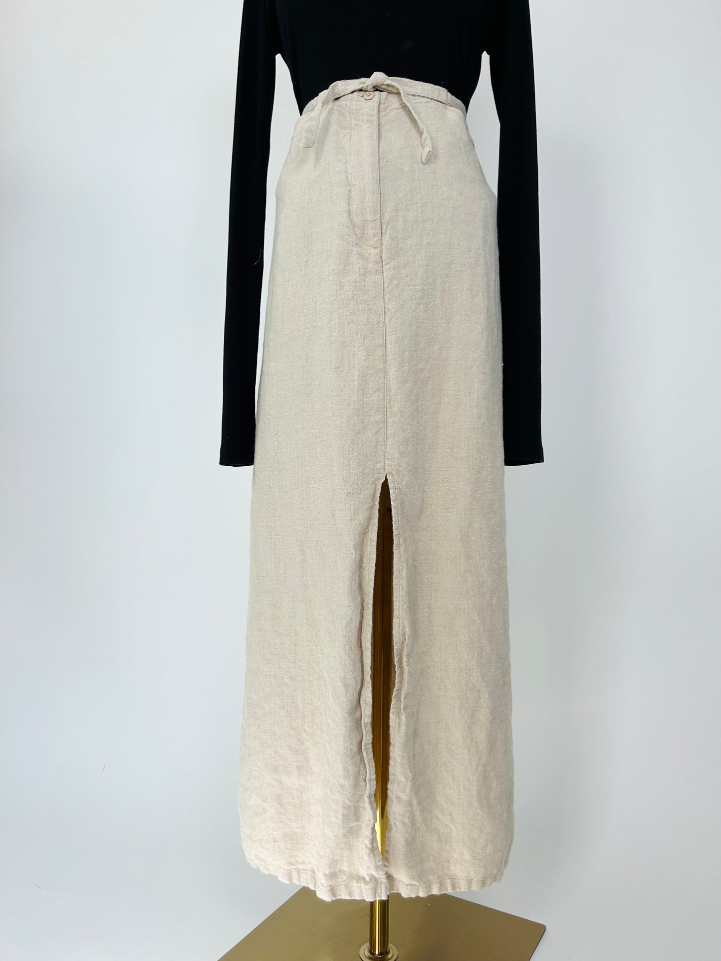 Vintage Linen Maxi Skirt with Slit