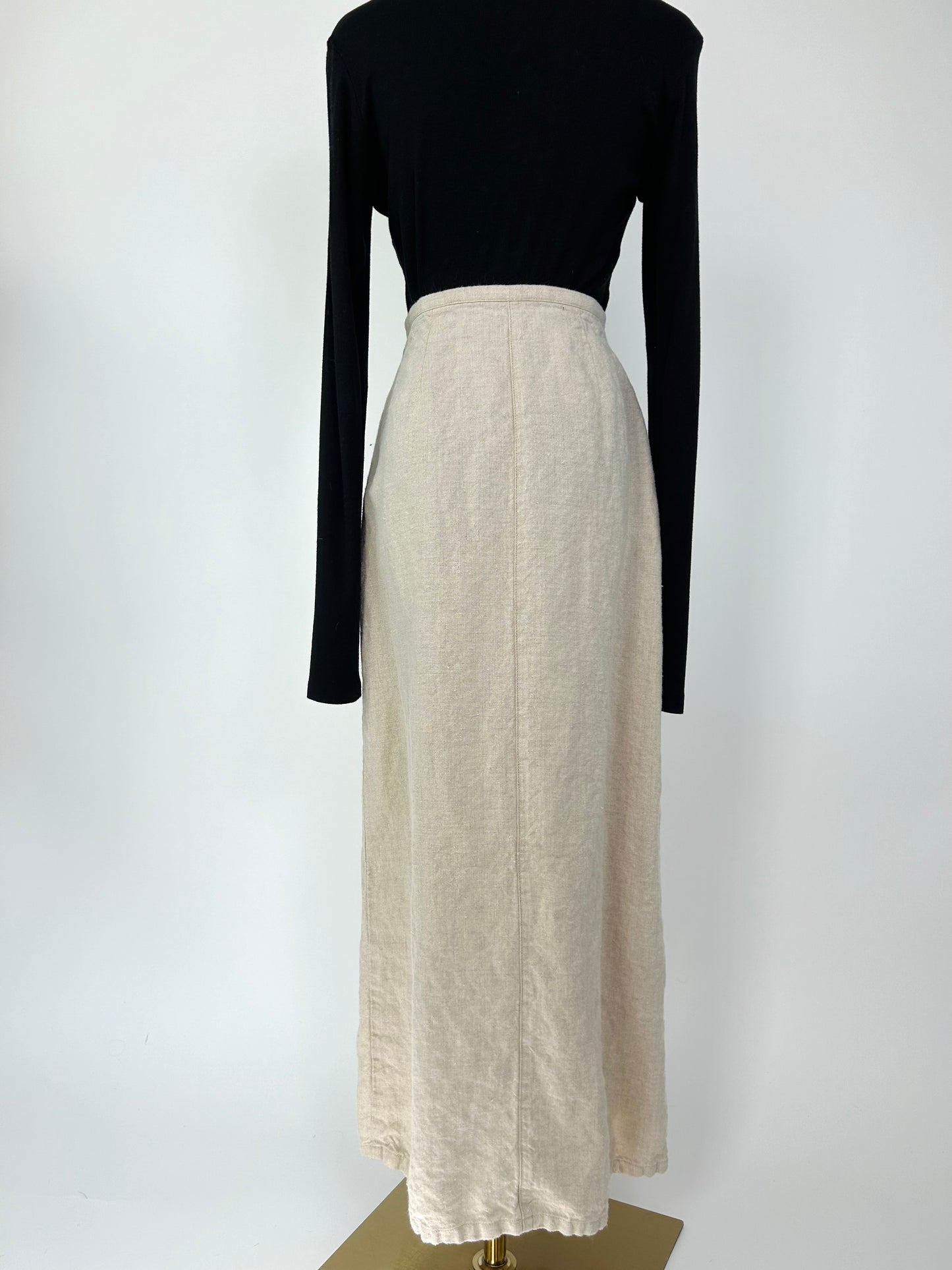 Vintage Linen Maxi Skirt with Slit