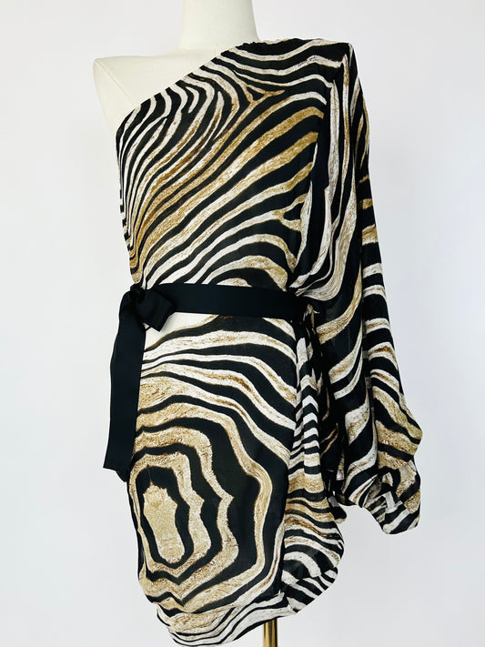 Roberto Cavalli Zebra Silk One Shoulder Dress