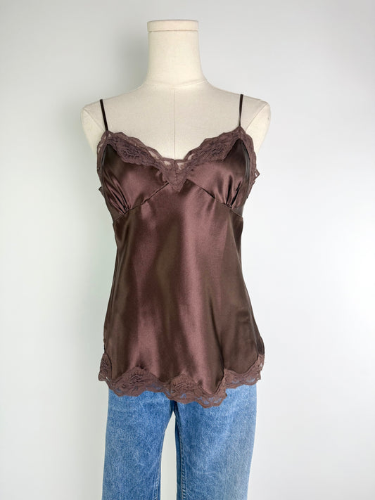 Shu Shu Brown Lace Trim Camy