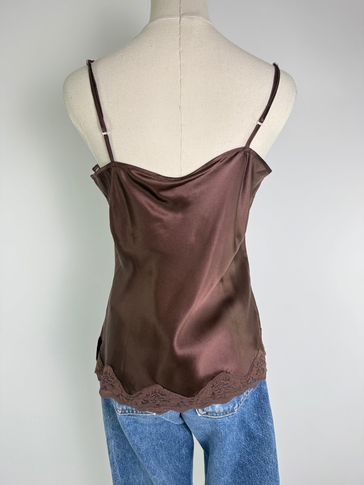 Shu Shu Brown Lace Trim Camy