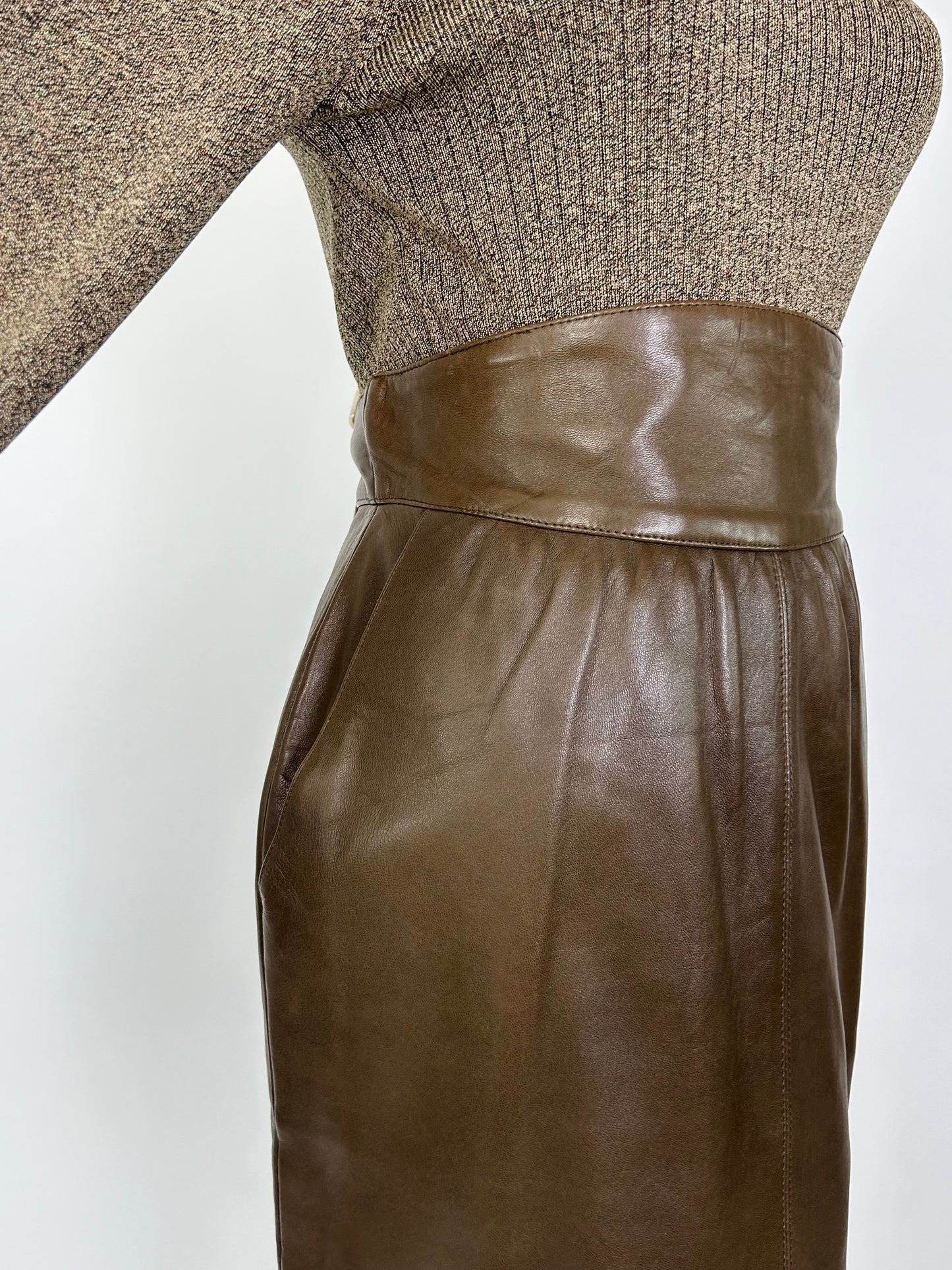 Vintage Escada Brown Leather Skirt