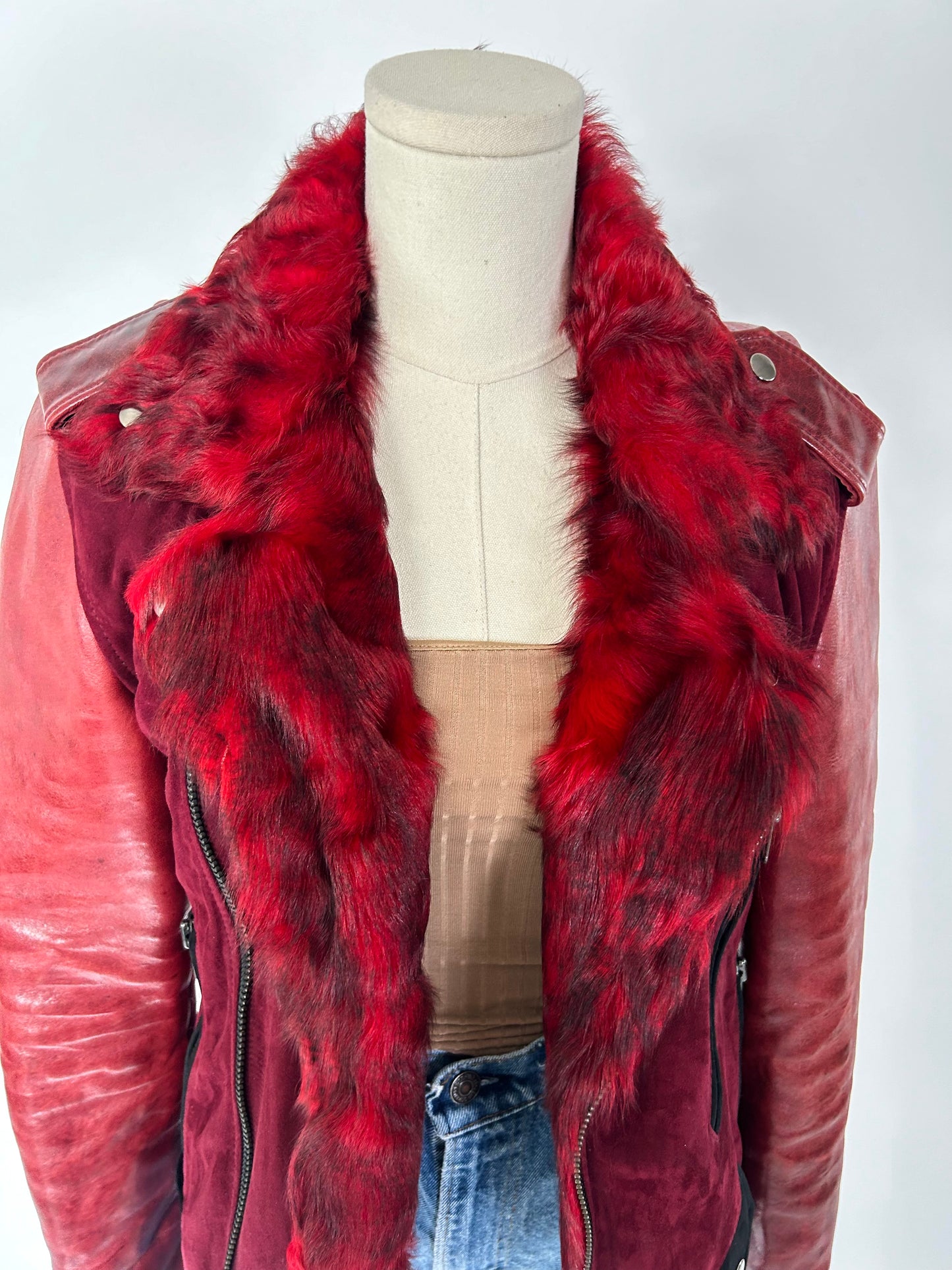 BLK Denim Leather and fur Biller Jacket