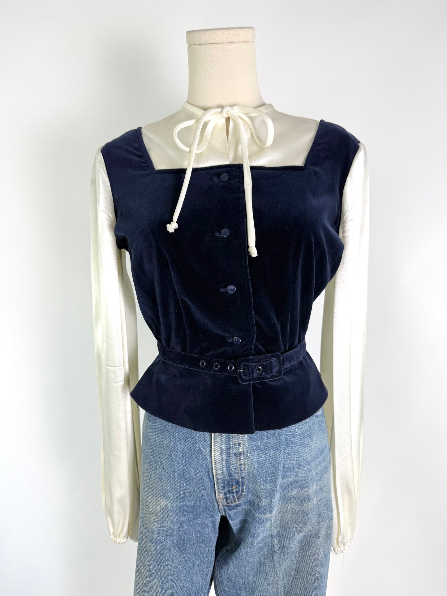 Vintage Victor Costa Cream and Navy Velvet Top