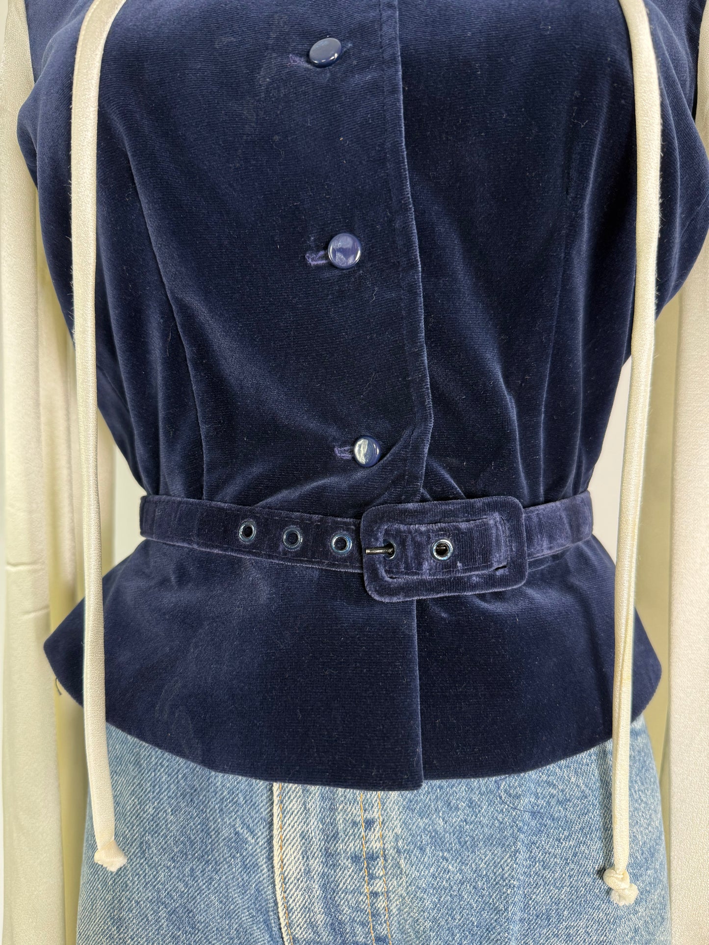 Vintage Victor Costa Cream and Navy Velvet Top