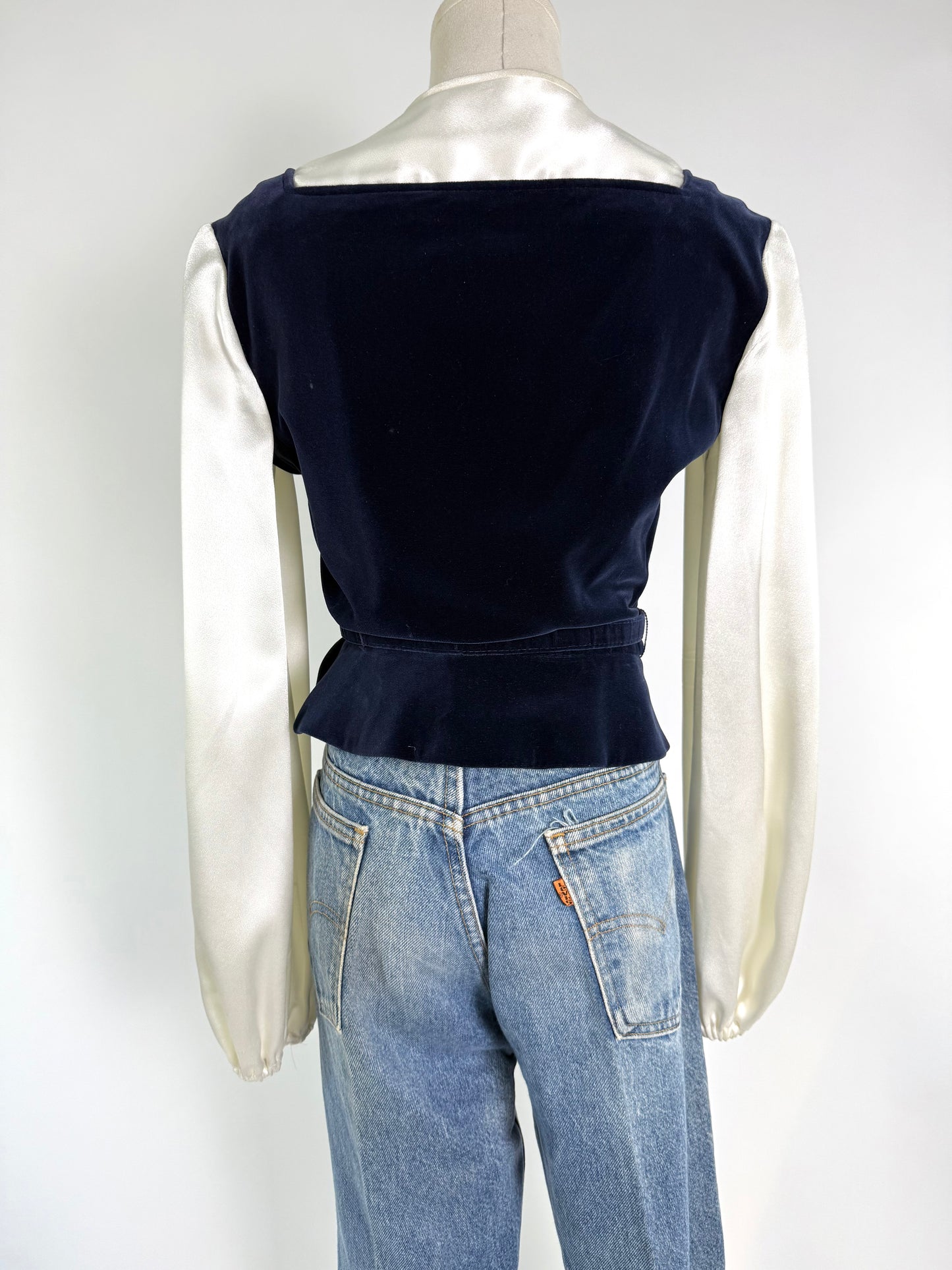 Vintage Victor Costa Cream and Navy Velvet Top