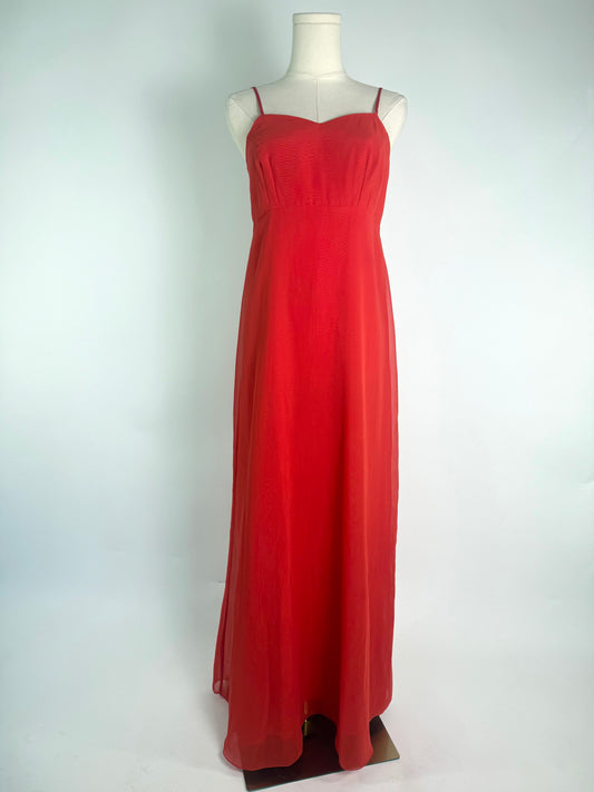 Vintage 70's Red Chiffon Maxi Dress With Sheer Poncho