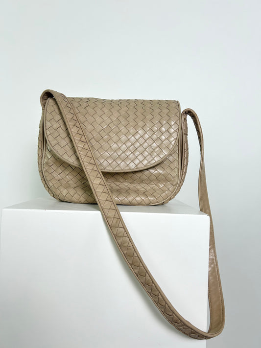 Vintage Bottega Taupe Crossbody Handbag