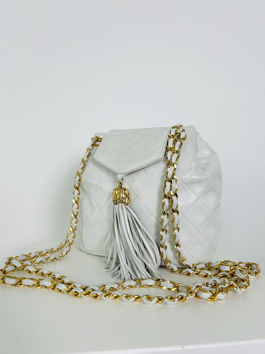 Vintage Chanel White Tassel Bag