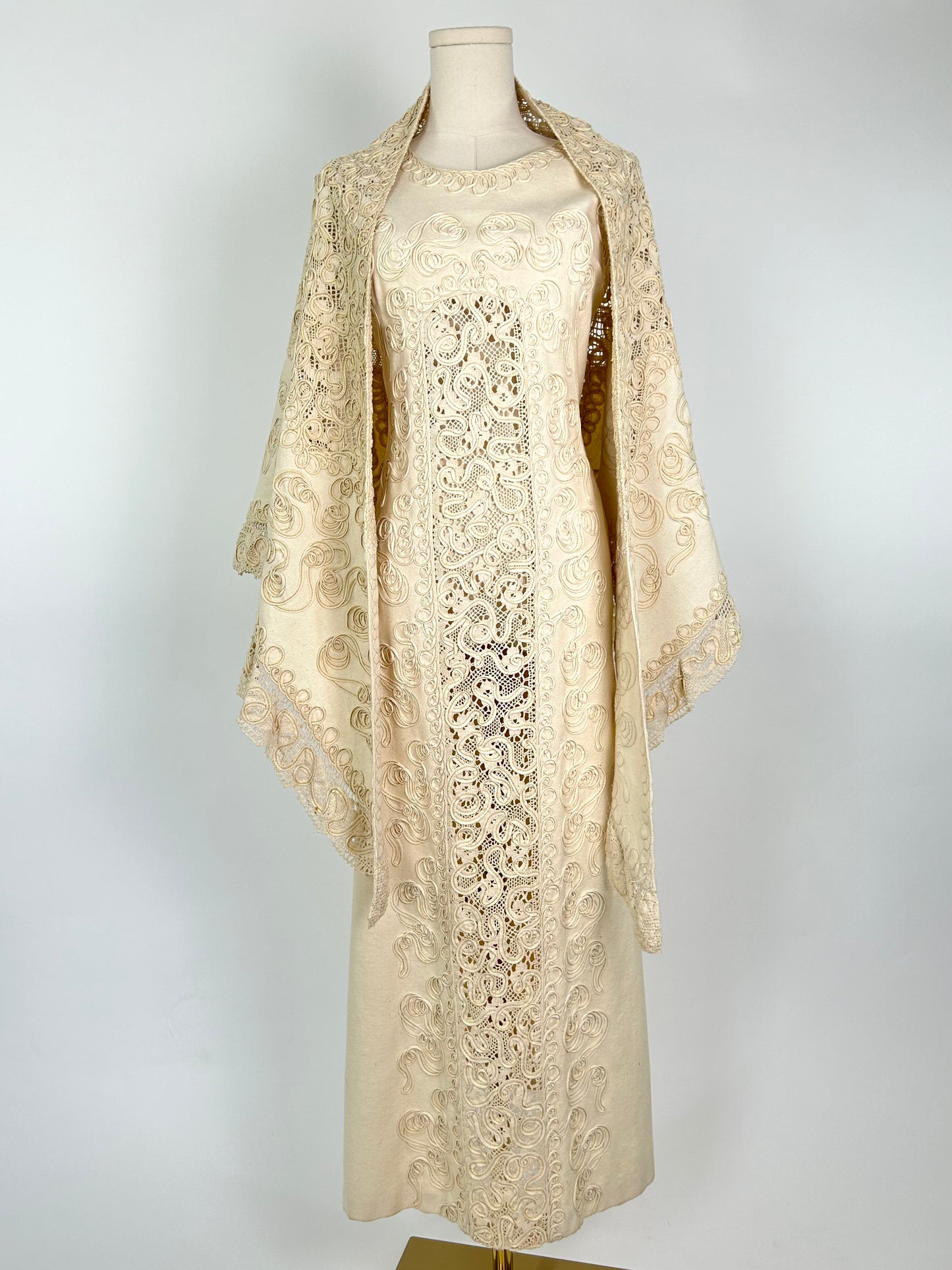 Vintage Gabii Cream Embellished Dress and Shawl