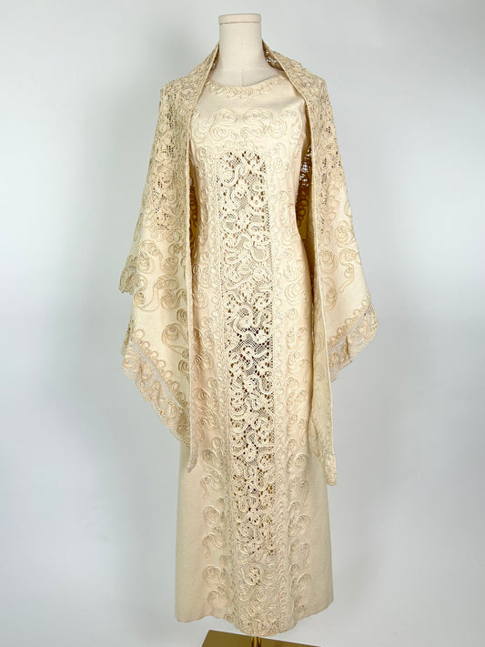 Vintage Gabii Cream Embellished Dress and Shawl