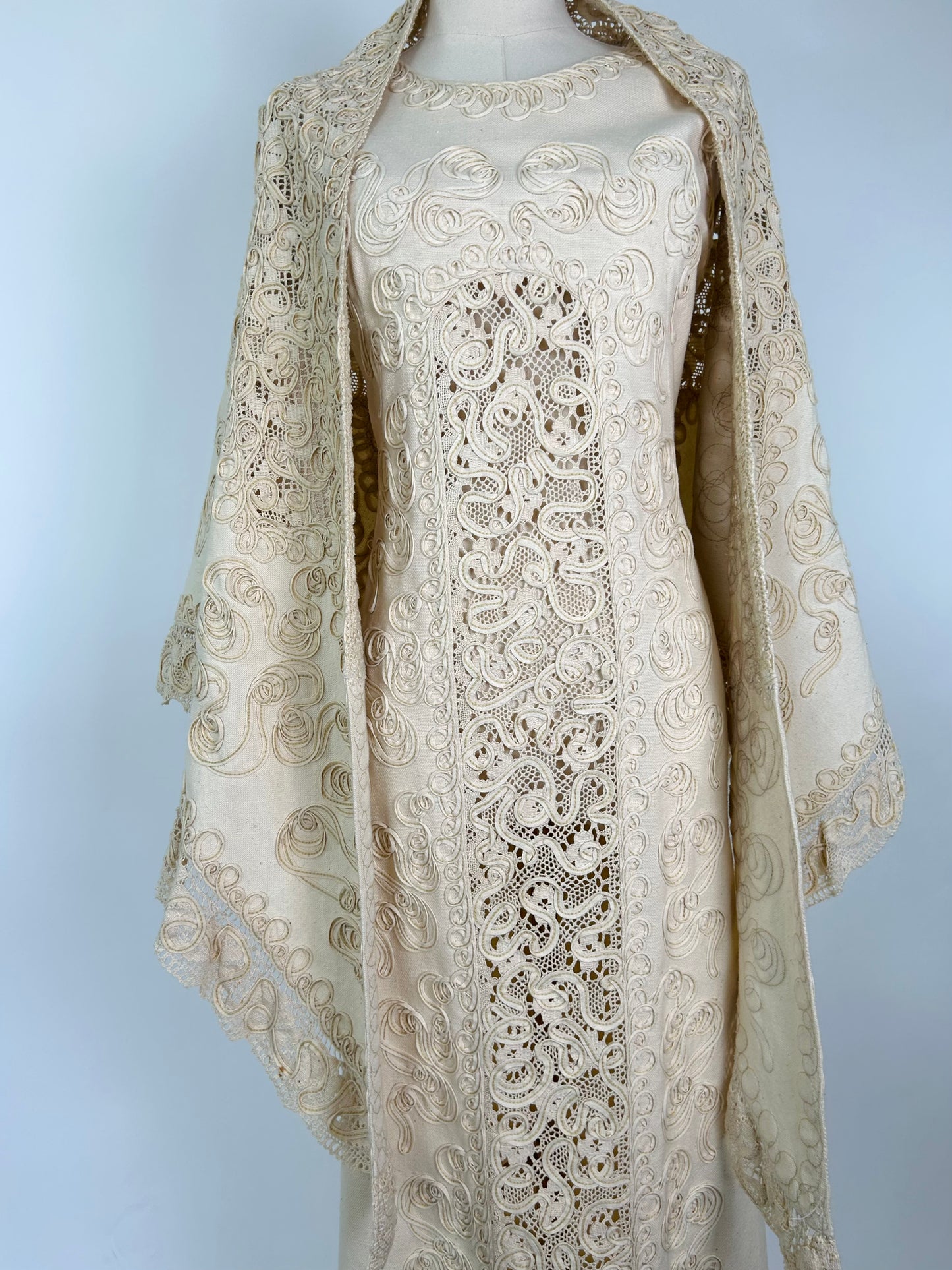 Vintage Gabii Cream Embellished Dress and Shawl