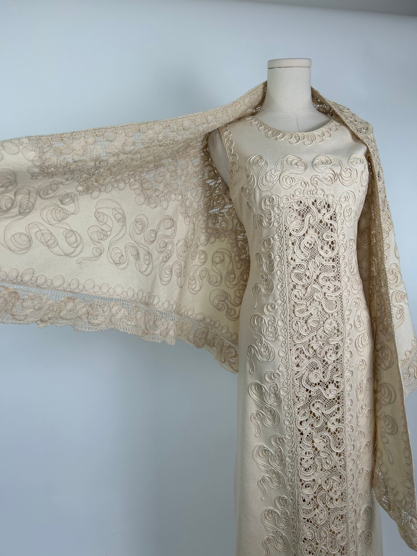 Vintage Gabii Cream Embellished Dress and Shawl