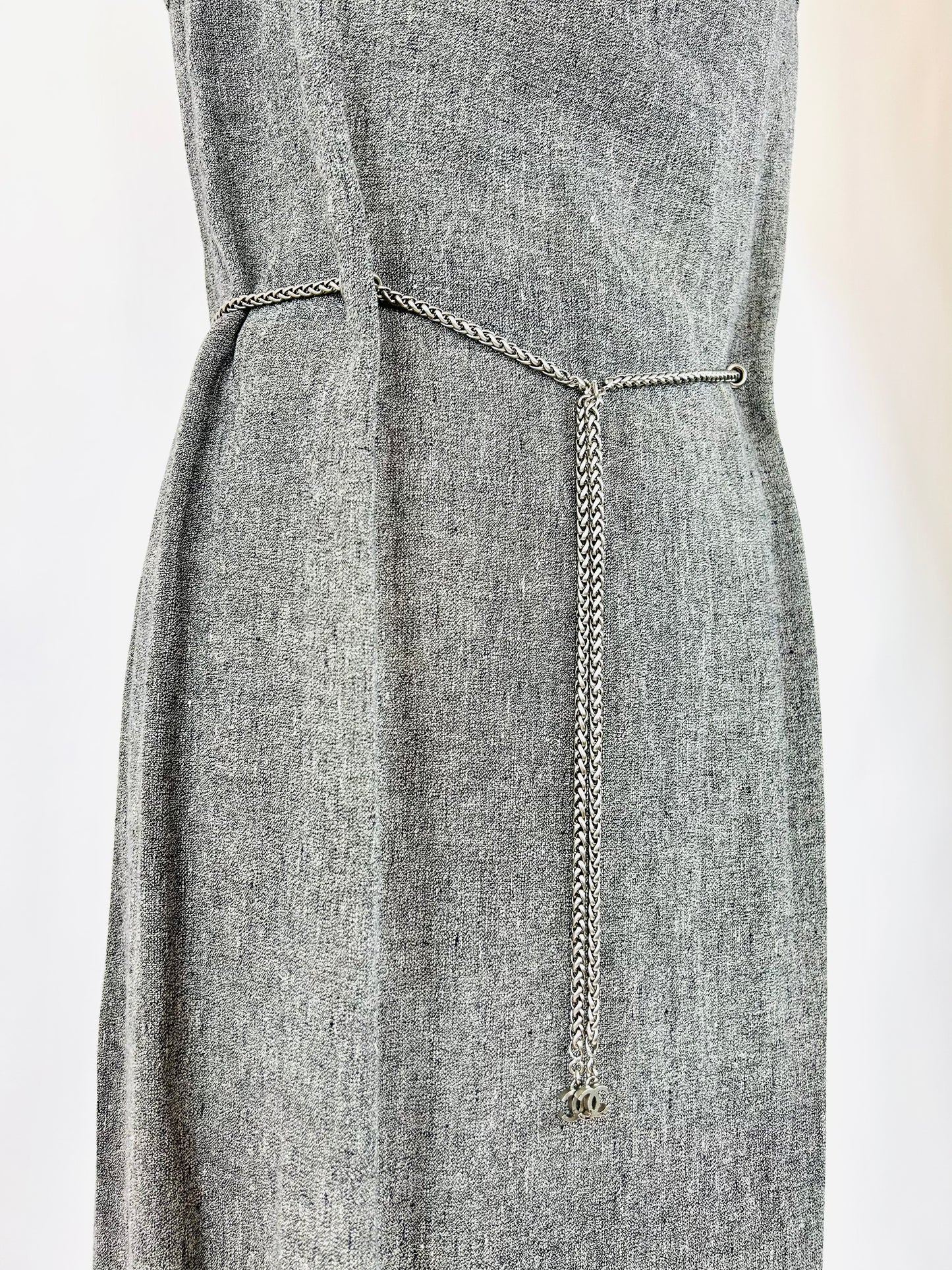 Chanel Grey Dress with Chain Belt